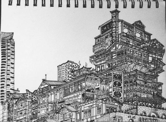 重庆洪崖洞 原创手绘