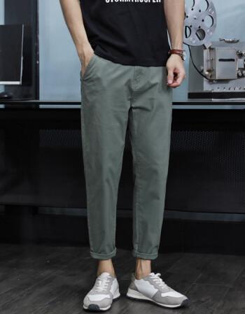 2022新款宽松直筒复古休闲裤男士潮流九分裤纯棉裤子男裤潮牌灰绿色29