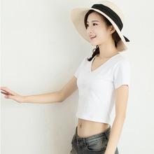 2017夏性感短款露背露肚脐v领短袖t恤女高腰修身显瘦上衣