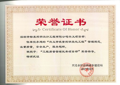 标美照明兴义项目部--工程质量管理优秀项目部