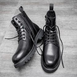 2020新款简约侧拉链男靴男士皮靴男士马丁靴男鞋秋冬男鞋