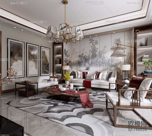 新中式客厅餐厅3d模型-免费3dmax模型库-欧模网