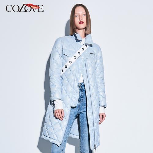 购客卡拉佛羽绒服女秋冬新款 colove 中长款 亮面菱格外套小香风_易购