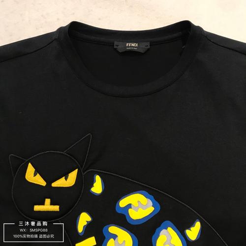 【三沐】正品fendi/芬迪 18春夏 黑色山猫小恶魔图案短袖t恤