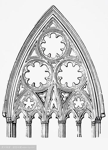哥特式风格正面视角宗教建筑窗户大教堂巴黎圣母院拱门插图