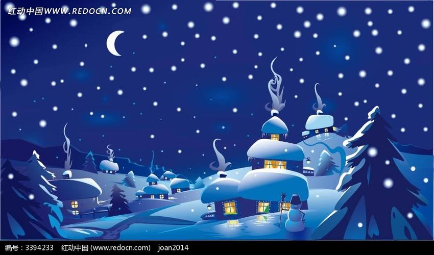 免费素材 矢量素材 节日矢量素材 圣诞节 圣诞乡村雪景夜景图  素材