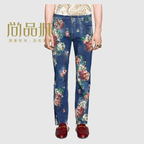正品代购gucci古奇2016新款男装 全棉时尚绣花牛仔裤408635 xd481