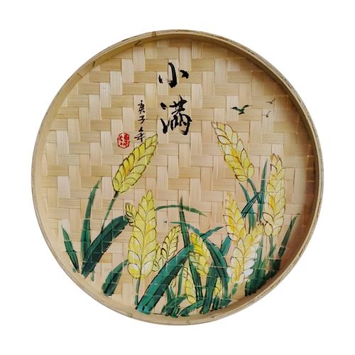 手绘簸箕画竹编画二十四节气创意挂画农家乐幼儿园墙面装饰画包邮