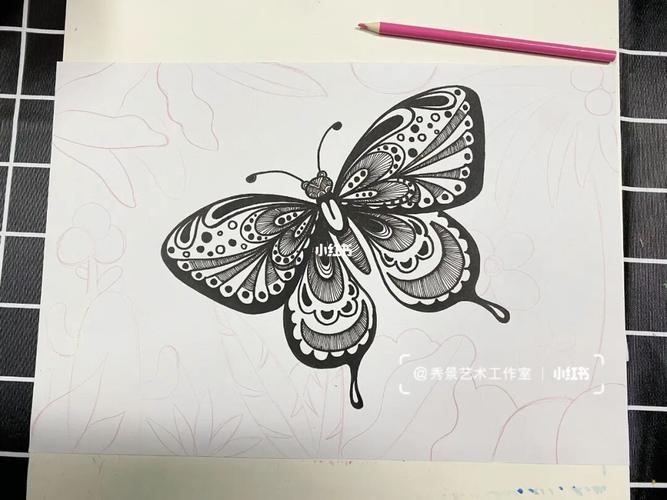原创彩色创意装饰线描/蝴蝶_线描_创意美术_素材_临摹