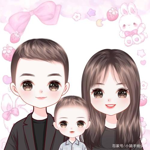 简单的幸福,一家三口,四口微信头像,动漫风格