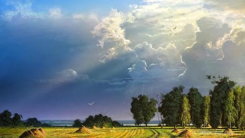 丙烯画 雨后的风景 viktor yushkevich