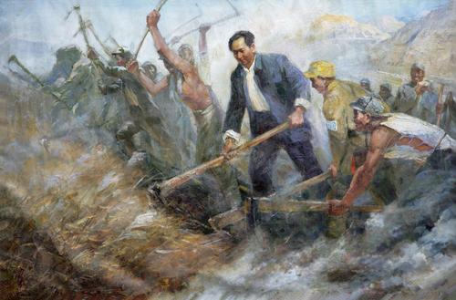 0069 1975年作 大生产运动 布面油画