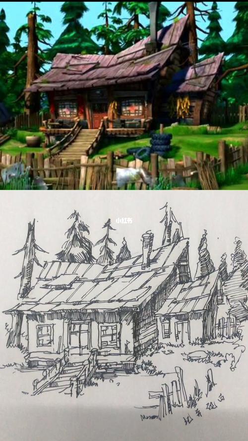 画一下光头强房子_速写_风景_风景速写_文化_绘画