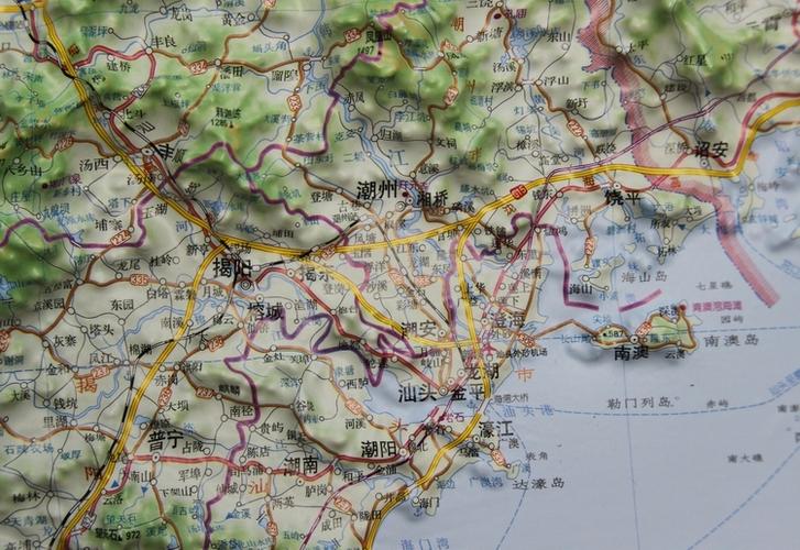 广东地形图 凹凸立体地形图 1.1*0.