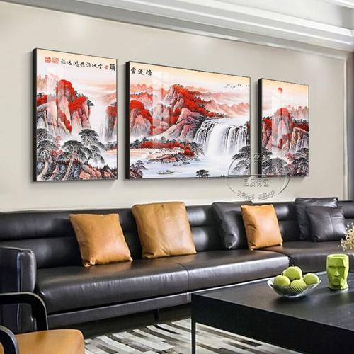 京弗晶瓷画现代简约客厅装饰画沙发背景墙壁画轻奢镶钻北欧式三联挂画