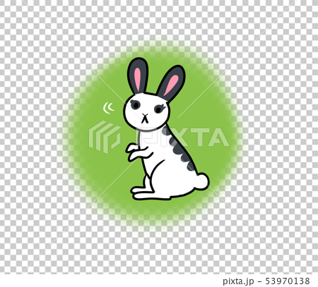 图库插图: 一只兔子转过身(绿色圆圈背景)的插图 查看全部