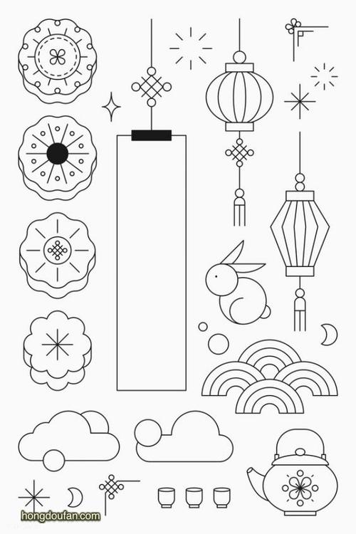 月饼灯笼和兔子中秋节手抄报标题简笔画