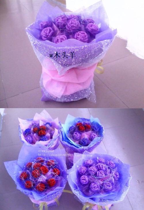 毛线玫瑰花束!