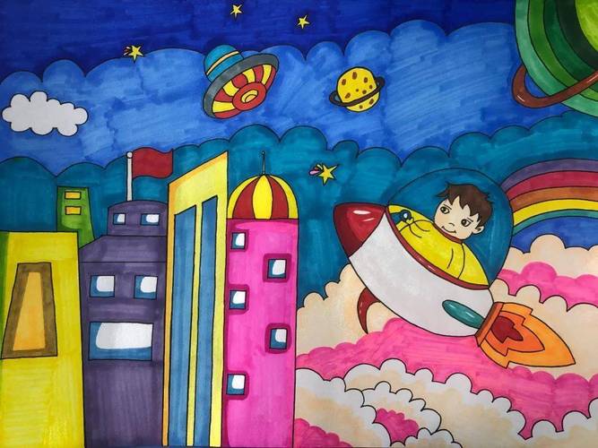 三年级科幻画来袭快来欣赏梦筑技科领引减双