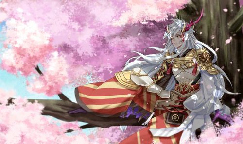 坐在樱花树上的茨木童子图片壁纸