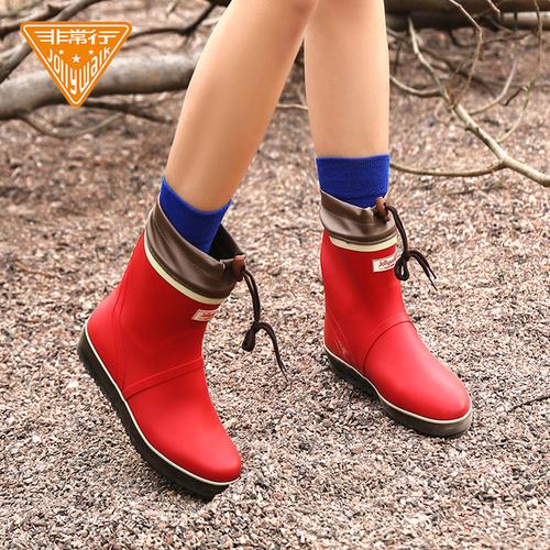 购客女短筒*雨靴时尚 非常行雨鞋 jolly walk 防水鞋 女士橡胶雨鞋