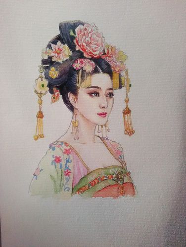 手绘武媚娘过程图 水彩