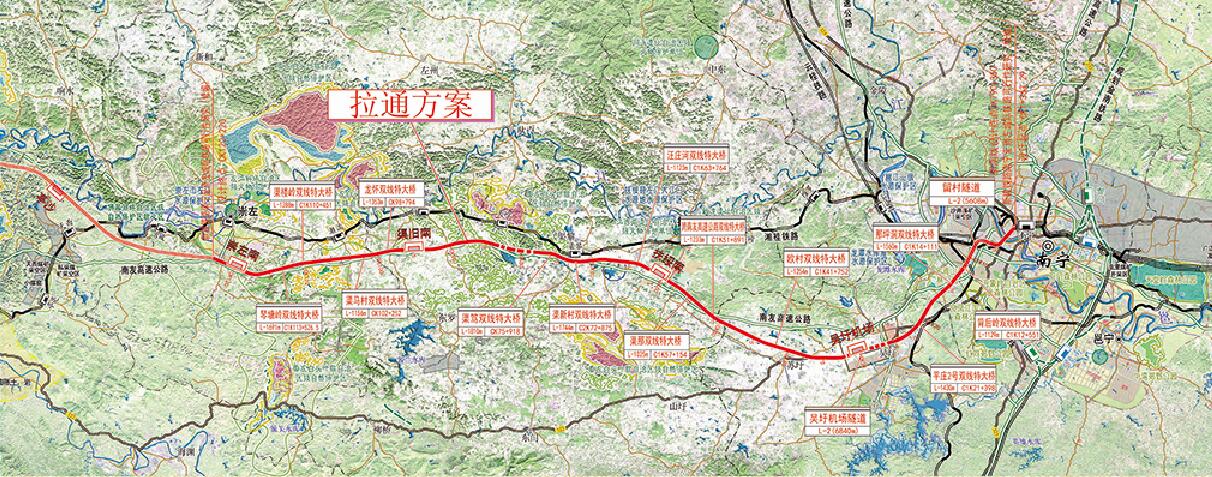 南宁至崇左城际铁路线路示意图