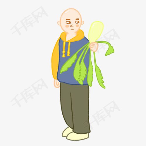 手绘卡通秋收光头小男孩