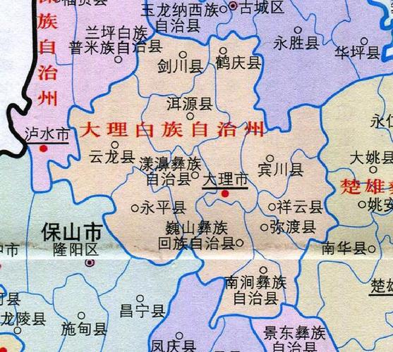 大理州人口分布图:大理市77.11万,漾濞县9.76万