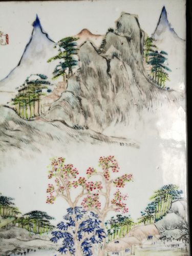 浅绛名家江子钰山水瓷板