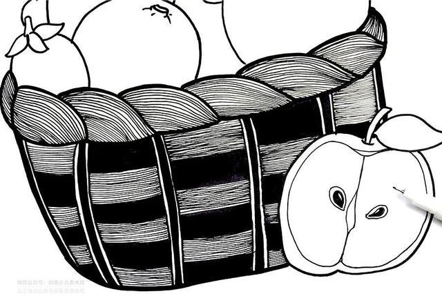 儿童画教程|趣味线描点线面练习 《把你最爱的水果装满竹篮》