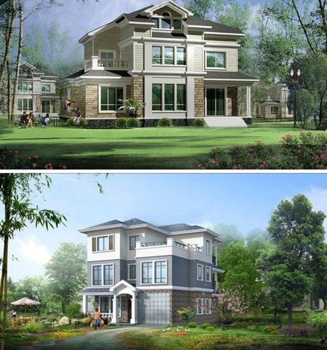 新农村别墅设计效果图cad施工图一二层三层自建房建筑图纸复式楼