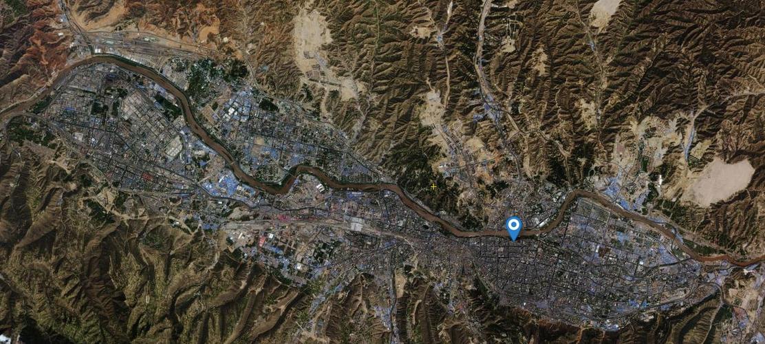 卫星地图下的甘肃省狭长地带地形复杂省会兰州西部重镇