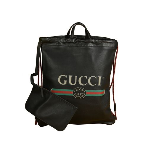 gucci背包_【胖虎二手店】99新古驰黑色logo抽绳中性手提双肩两用包
