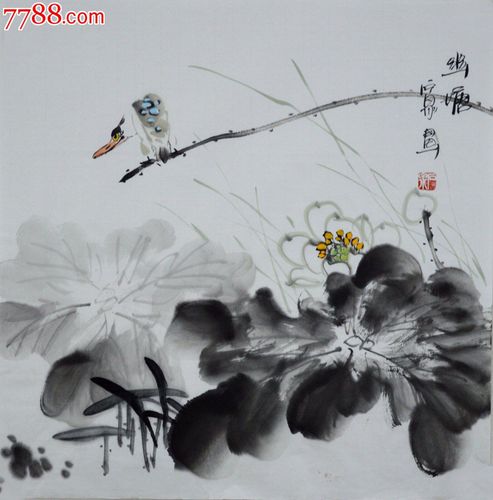 石泉三尺斗方写意花鸟画荷花《幽塘》