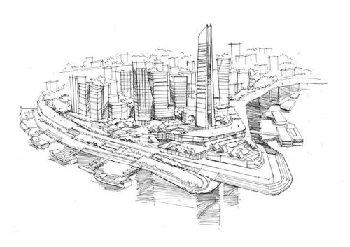 线条-花瓣网|陪你做生活的设计师 | 素描仰视城市建筑