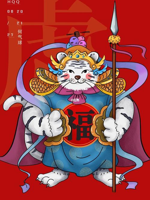 白虎-虎年-门神_插画_鱼雨桐商业插画_人文_绘画