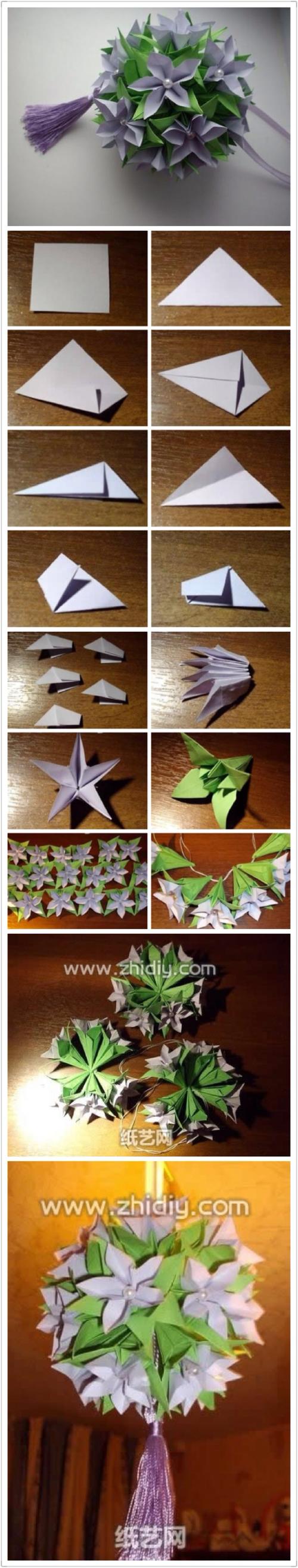 首先准备57张3×3的白色纸张制作基本的五角星纸折花,再使用9×9的