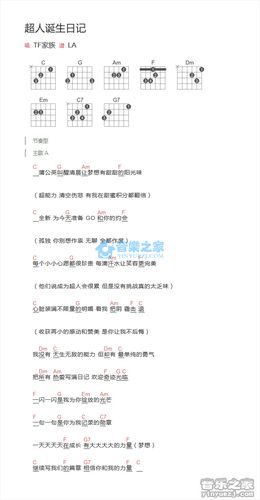 超人诞生日记吉他谱,tf家族吉他和弦弹唱谱
