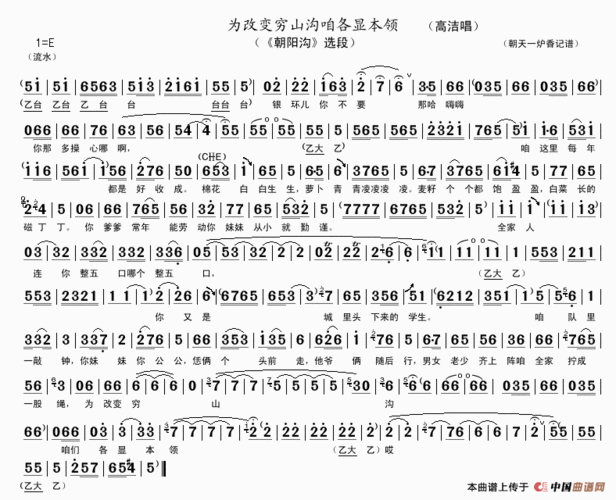 为改变穷山沟咱各显本领豫剧唱谱(《朝阳沟》选段) 戏曲曲谱