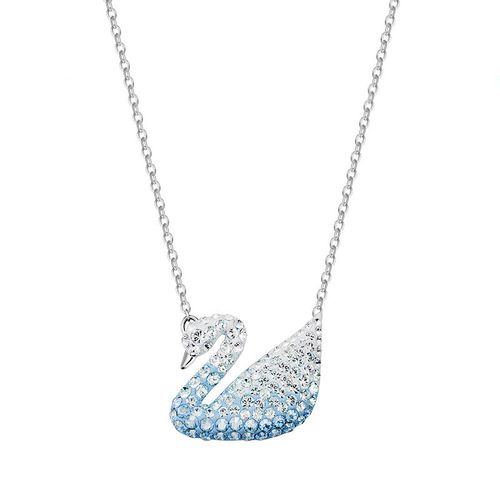 swarovski施华洛世奇swan渐变蓝色大天鹅人造仿水晶项链锁骨吊坠女