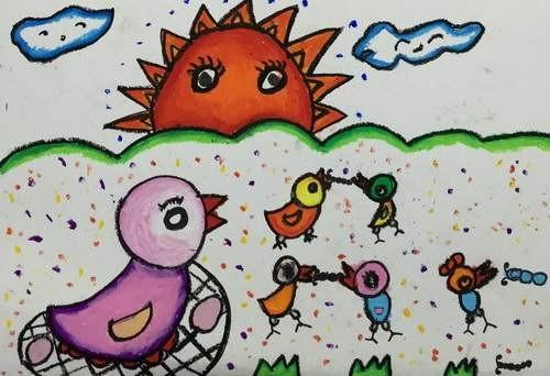 铜奖油棒画-母鸡孵蛋