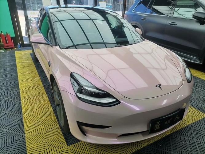 改色案例鉴赏特斯拉model3双色糖果胭脂粉贴膜改色