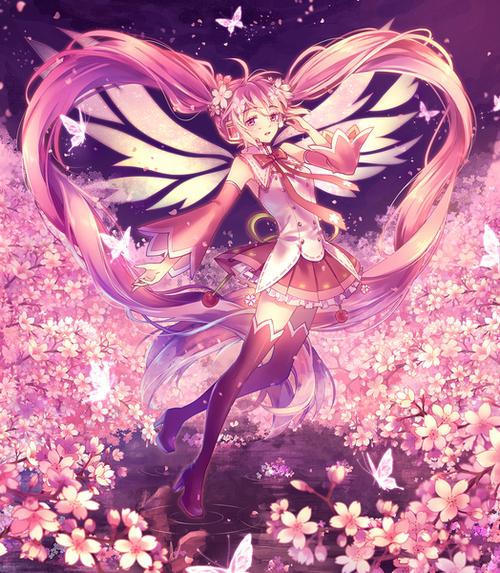 p站 二次元 插画 少女 头像 原创 初音未来 樱初音 唯美 画师:momoko