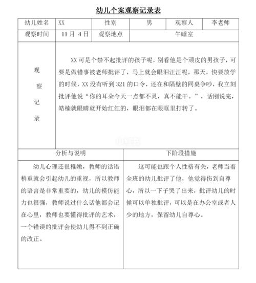 【观察记录】幼儿个案观察记录表/日常生活_幼儿_幼儿
