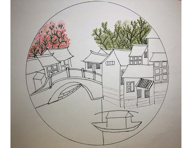 江南水乡3_彩铅_彩铅画_文化_绘画