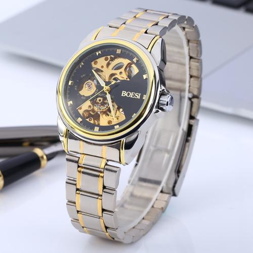 bosck 668 double-sided hollow-out automatic mechanical men watch