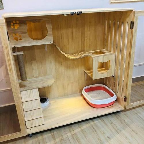 实木猫别墅猫窝猫笼具大型豪华猫窝猫别墅双猫窝透明门猫床猫房子