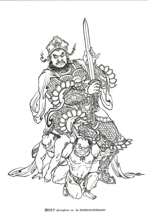西游记人物白描 四大天王 南方 增长天王 神仙 西游记