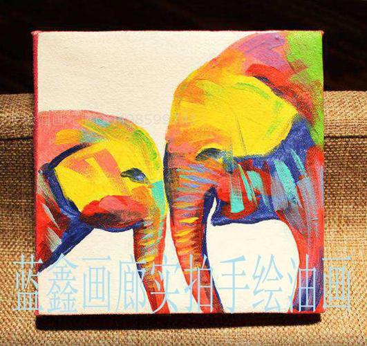 手绘大象玄关抽象油画